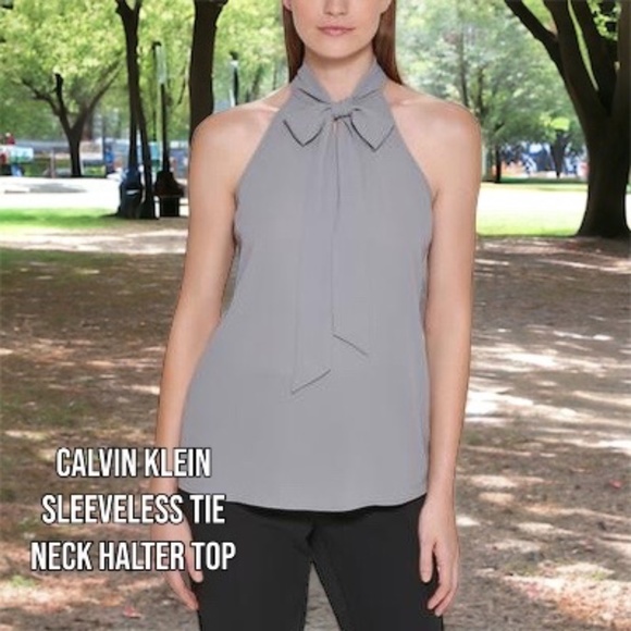Calvin Klein X-Fit Solid Sleeveless Tie-Neck Halter Top - Picture 1 of 6